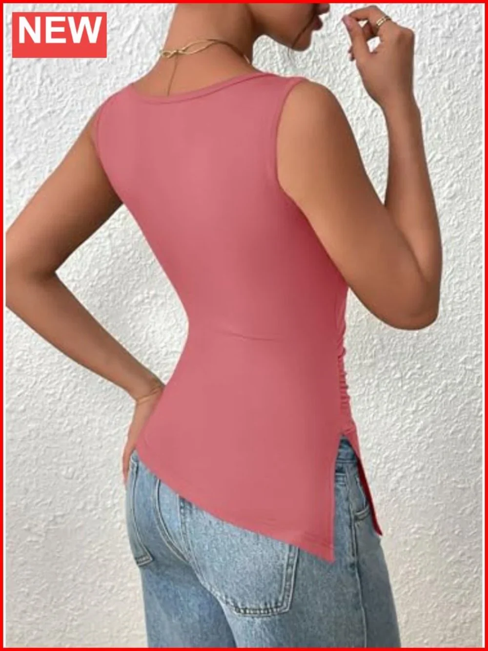 Women Ruched Tank Top Slim Fit Sleeveless Boat Neck Summer Y2K Shirt